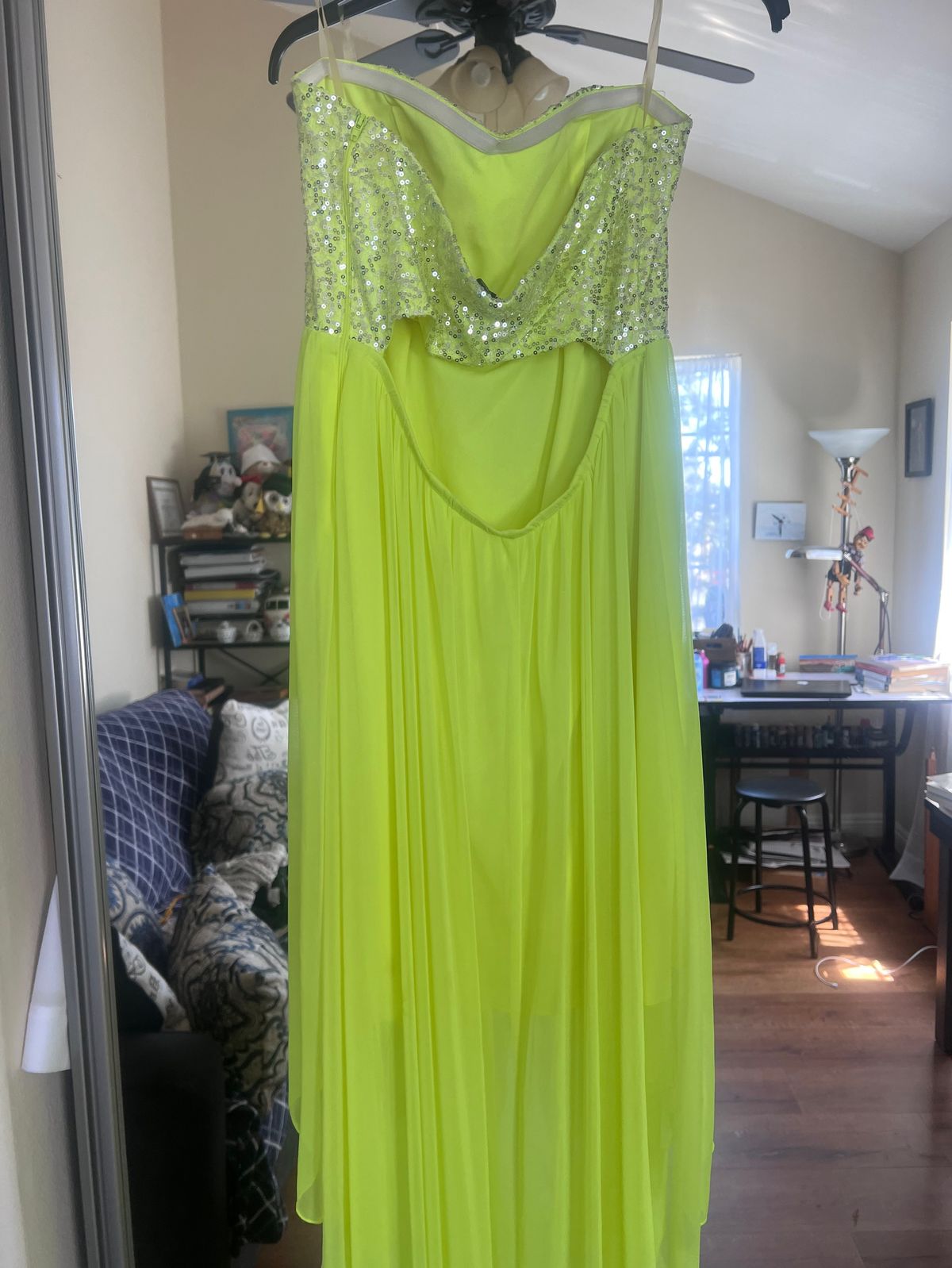 My Michelle Size 8 Wedding Guest Strapless Green Dress With Train on Queenly