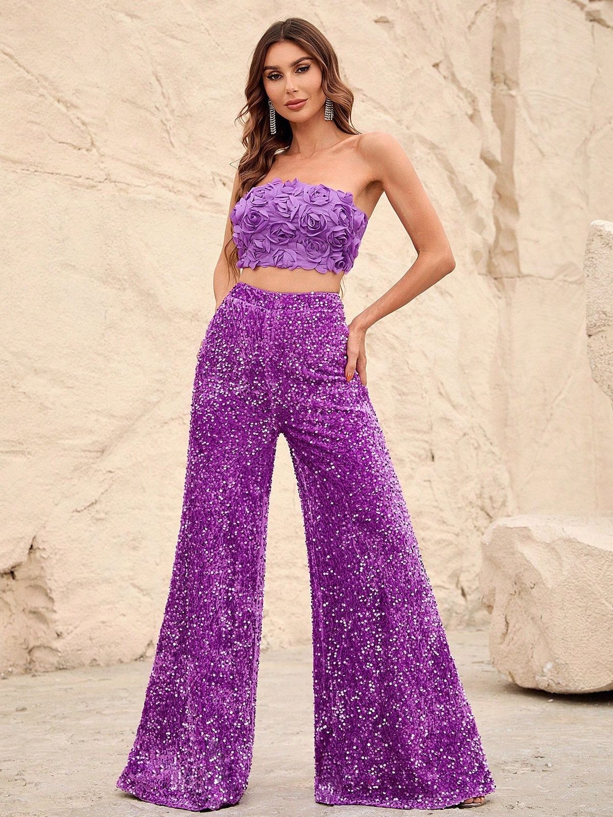Style FSWU0357 Faeriesty Size XS Nightclub Strapless Purple Formal Jumpsuit on Queenly