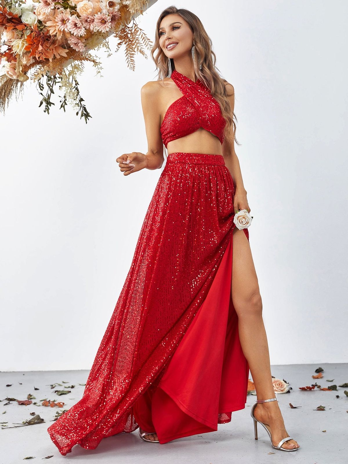 Style FSWU9002 Faeriesty Size S Halter Red Floor Length Maxi on Queenly