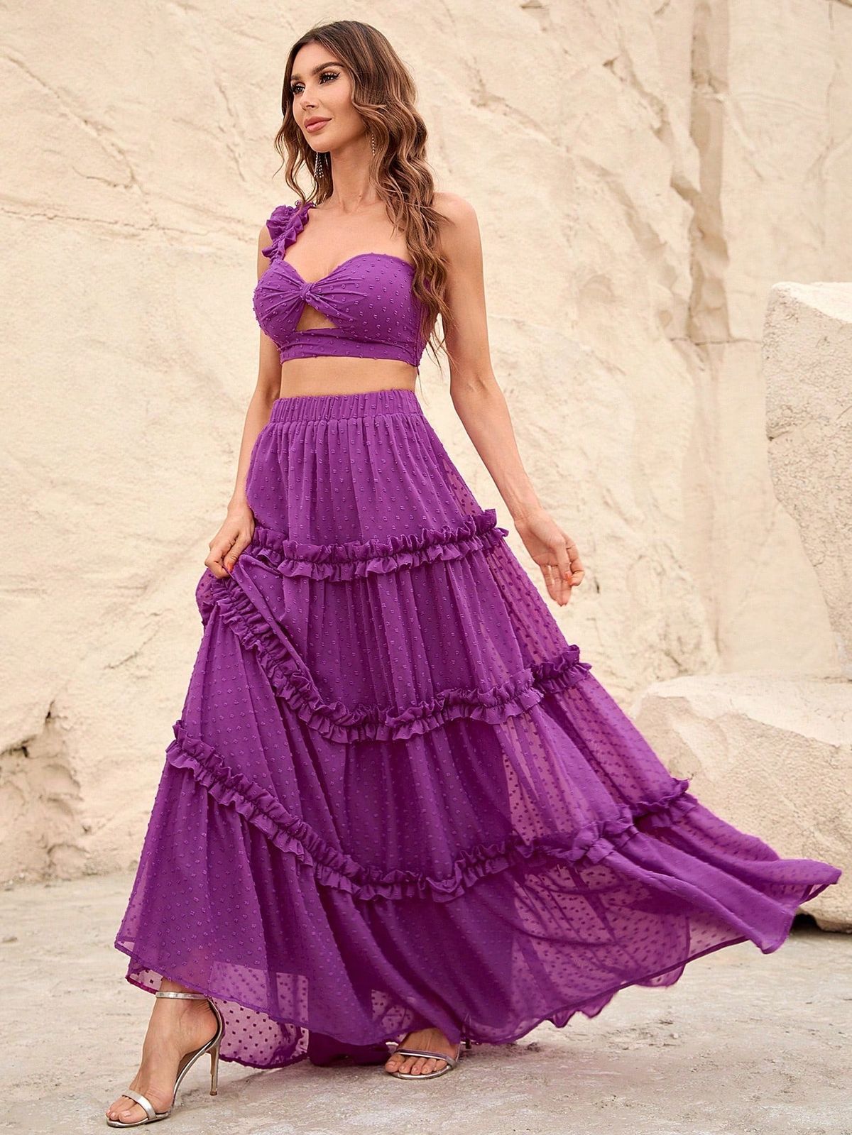 Style FSWU9004 Faeriesty Size XS One Shoulder Purple Floor Length Maxi on Queenly