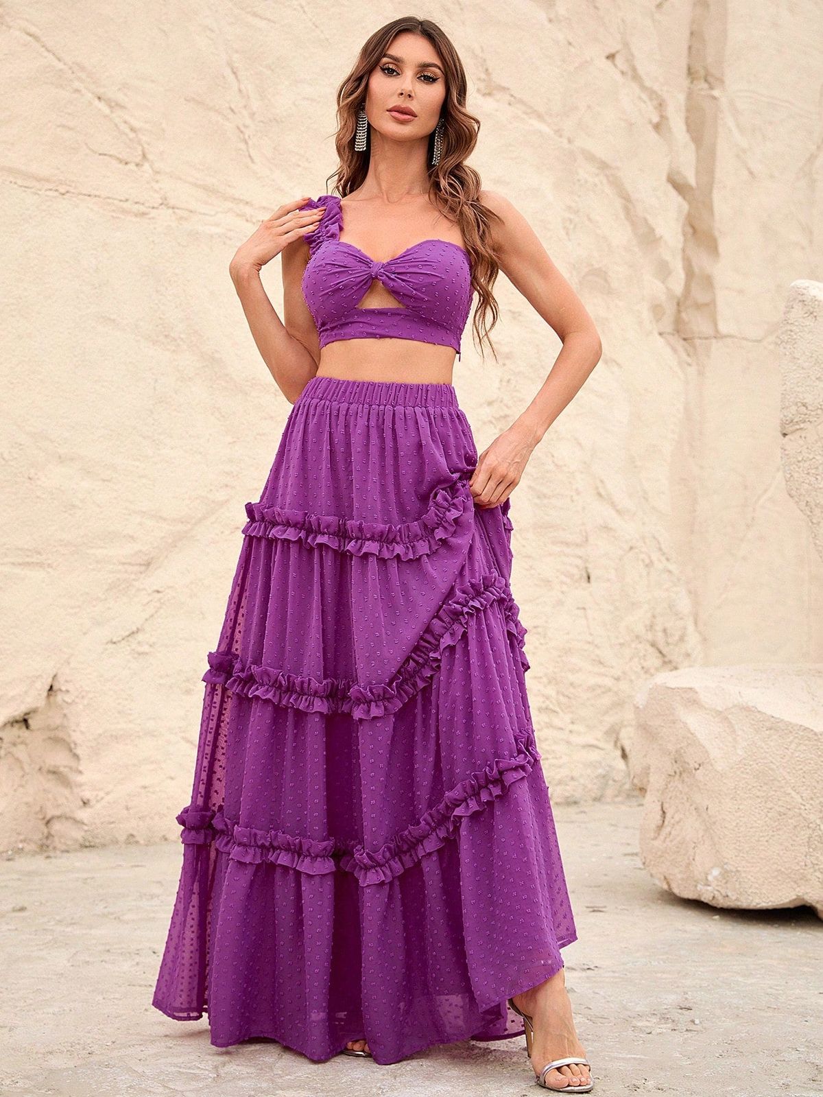 Style FSWU9004 Faeriesty Size M One Shoulder Purple Floor Length Maxi on Queenly