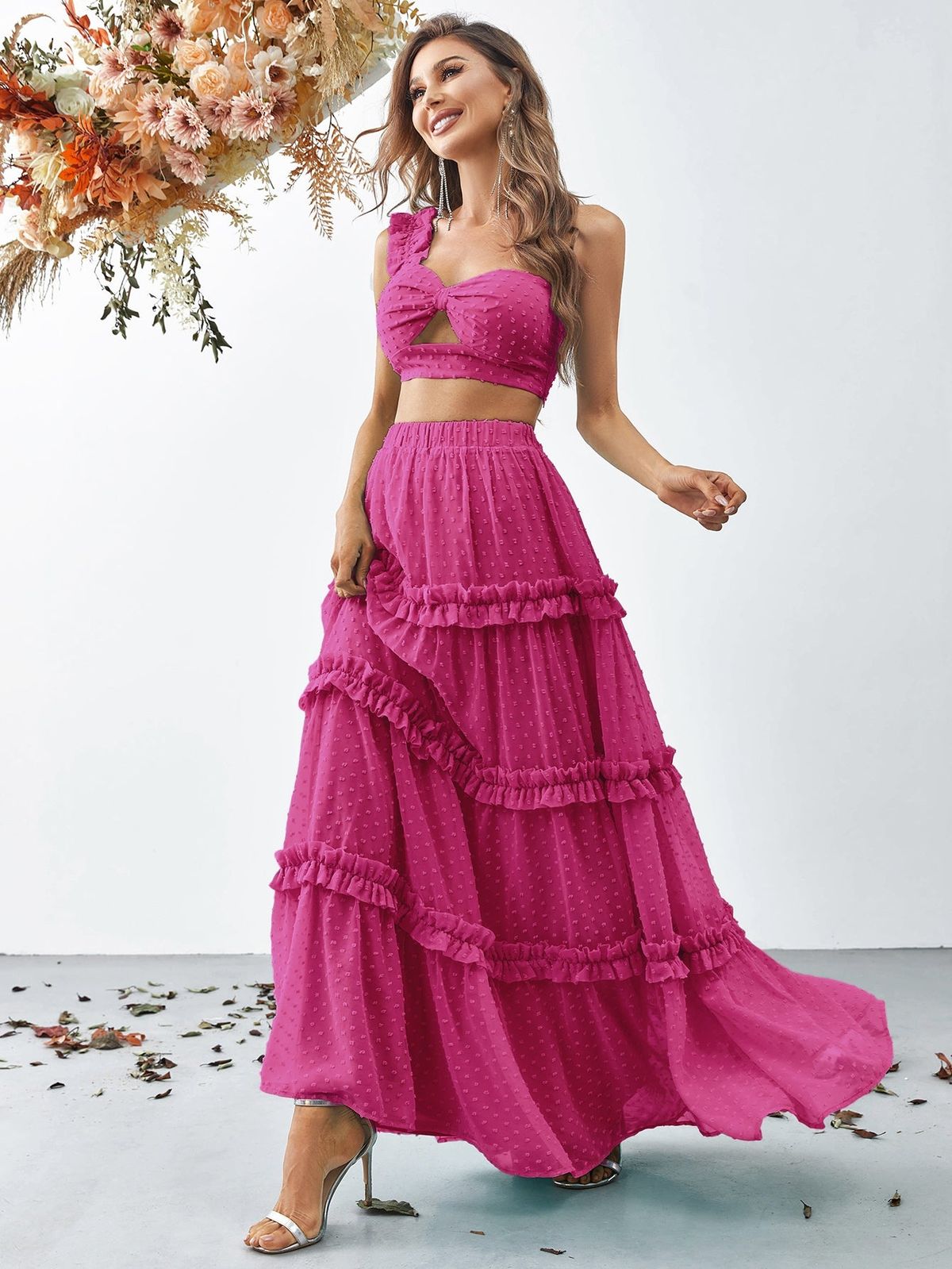Style FSWU9004 Faeriesty Size S One Shoulder Hot Pink Floor Length Maxi on Queenly