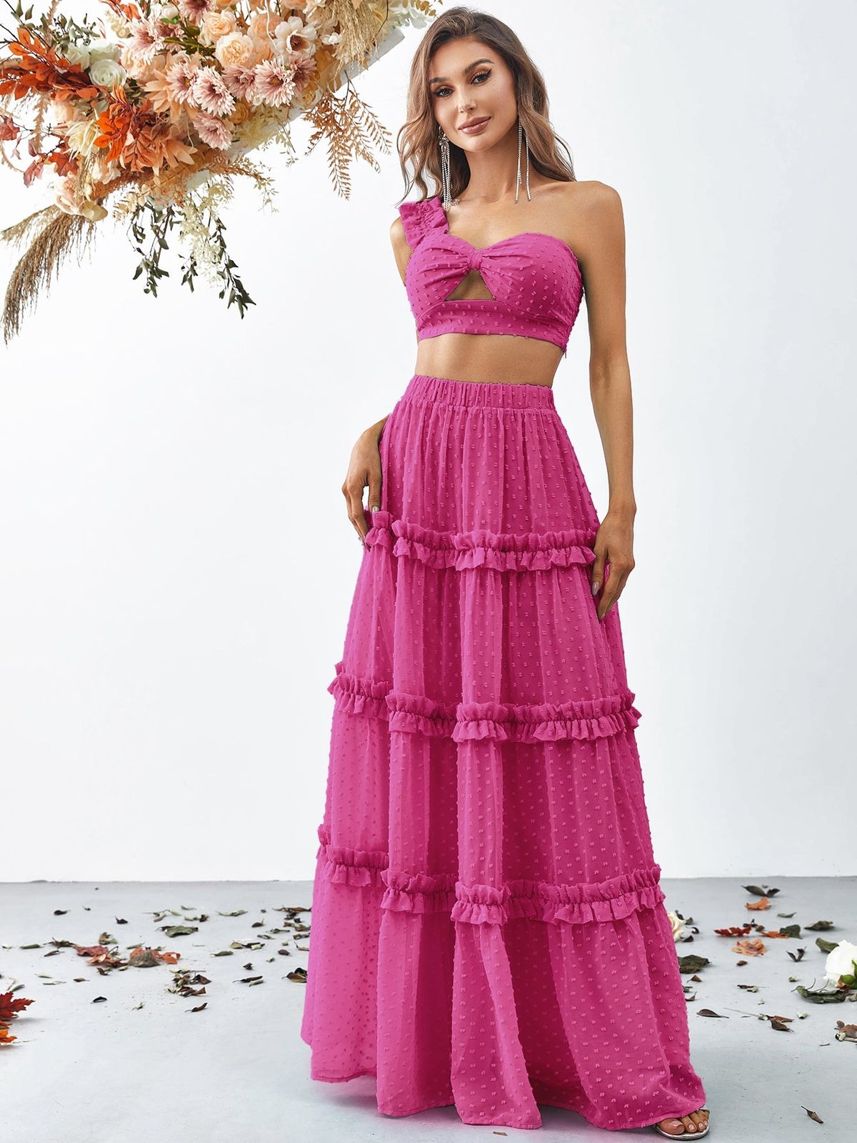 Style FSWU9004 Faeriesty Size S One Shoulder Hot Pink Floor Length Maxi on Queenly