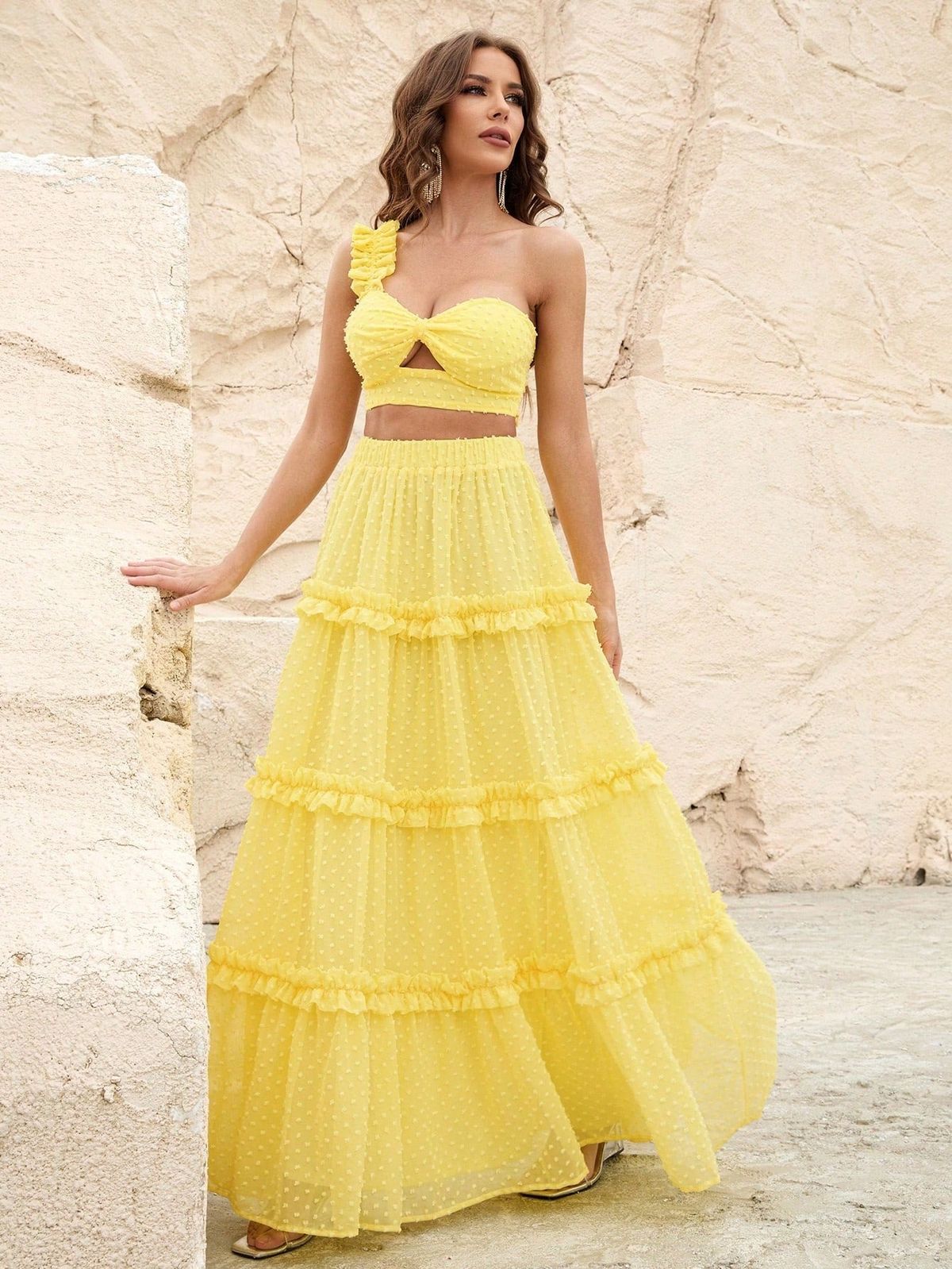 Style FSWU9004 Faeriesty Size S One Shoulder Yellow Floor Length Maxi on Queenly