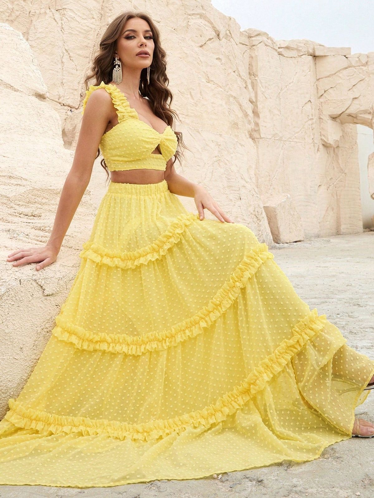 Style FSWU9004 Faeriesty Size M One Shoulder Yellow Floor Length Maxi on Queenly