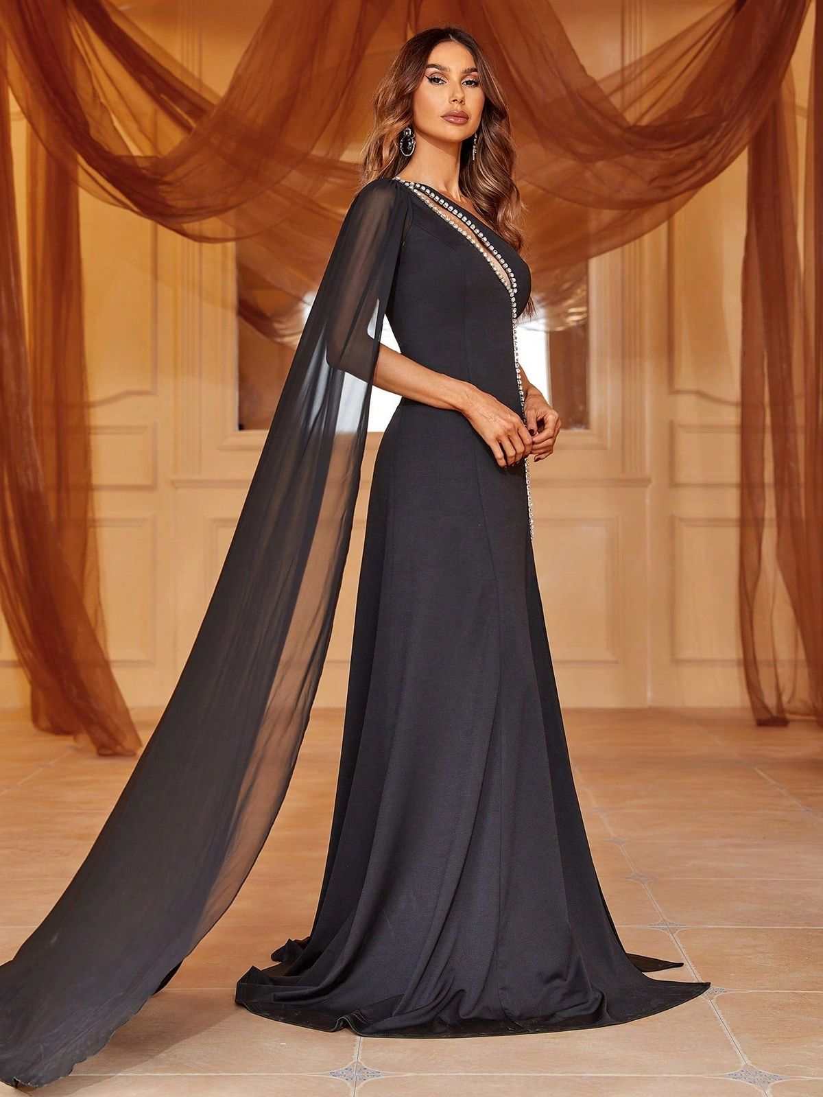 Style FSWD0945 Faeriesty Size L One Shoulder Sequined Black Side Slit Dress on Queenly