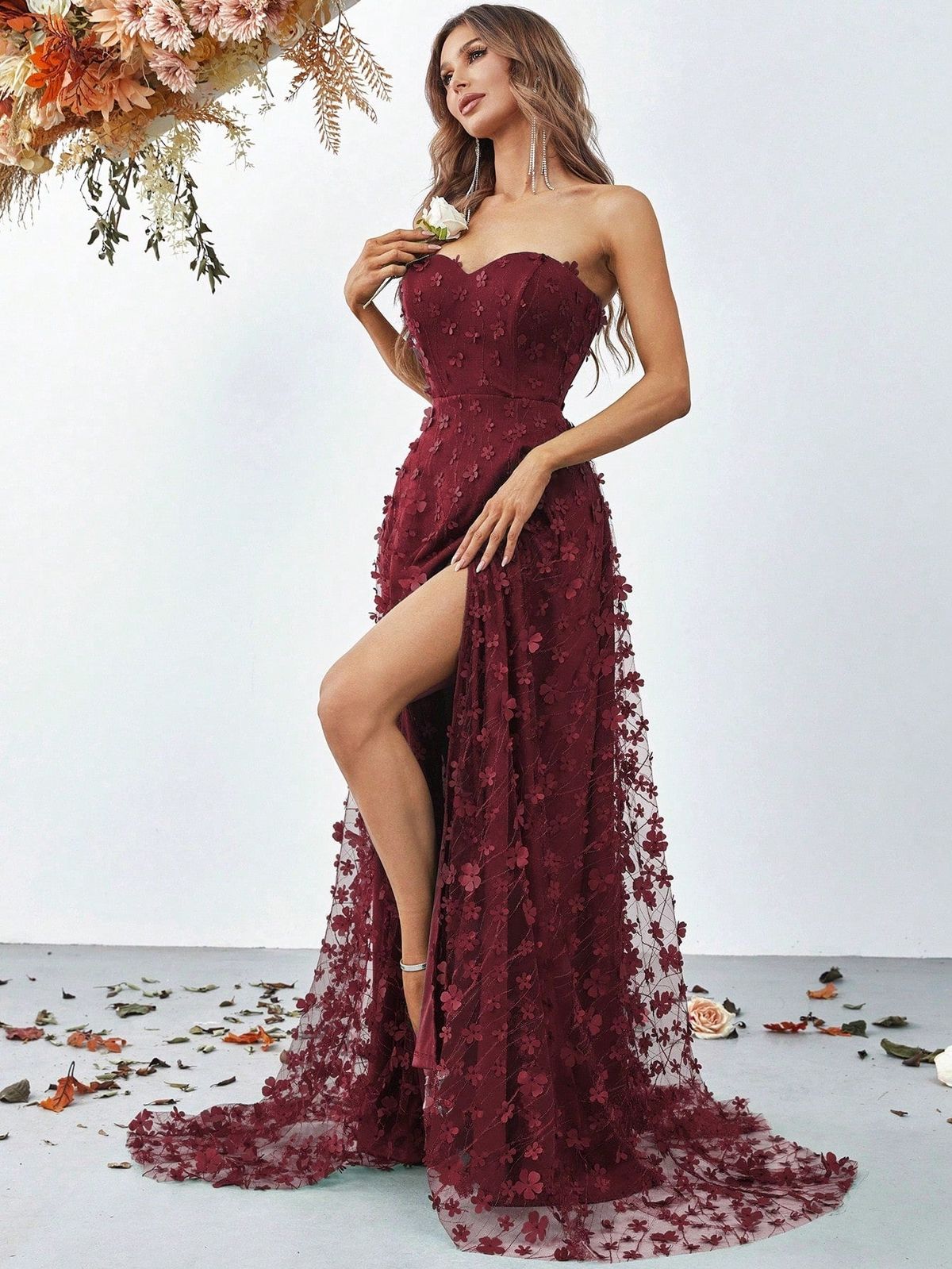 Style FSWD0647 Faeriesty Size S Floral Burgundy Red Floor Length Maxi on Queenly