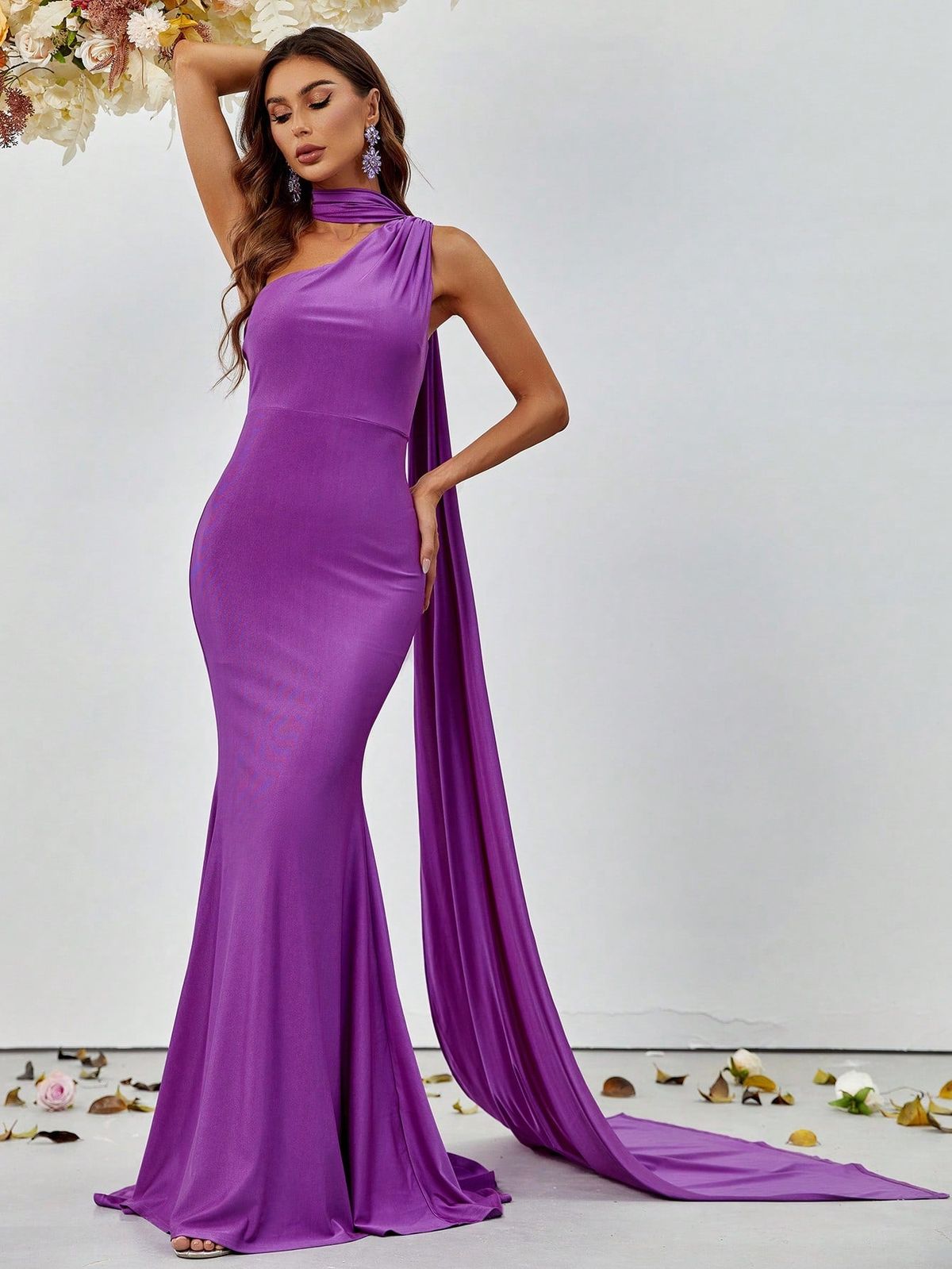 Style FSWD1309 Faeriesty Size XS Nightclub One Shoulder Purple Mermaid Dress on Queenly