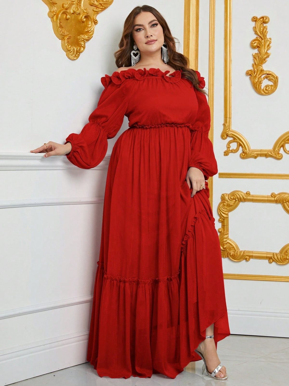 Style FSWD0928P Faeriesty Size 1X Off The Shoulder Red A-line Dress on Queenly