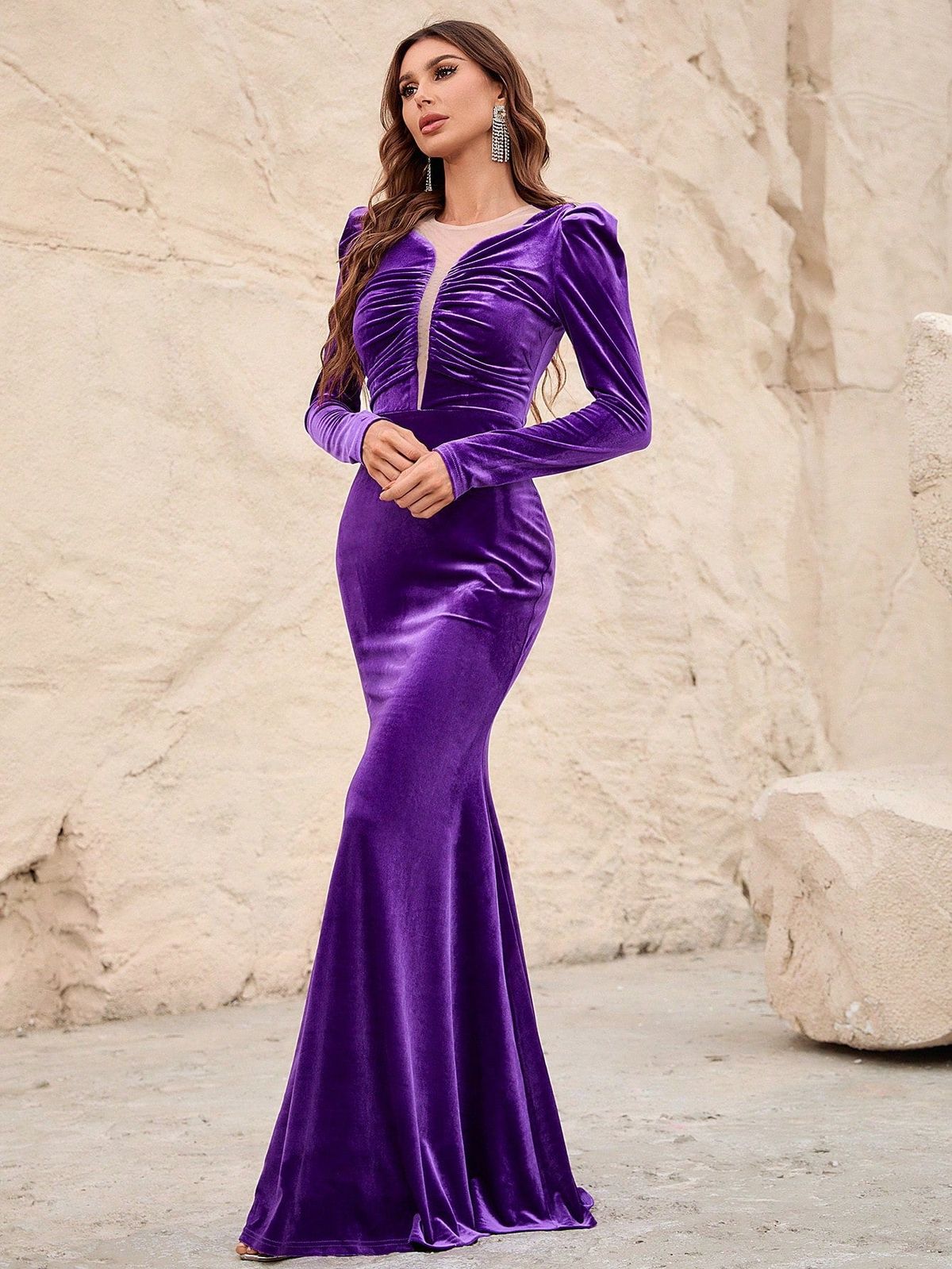 Style FSWD0368 Faeriesty Size L Nightclub Velvet Purple Mermaid Dress on Queenly