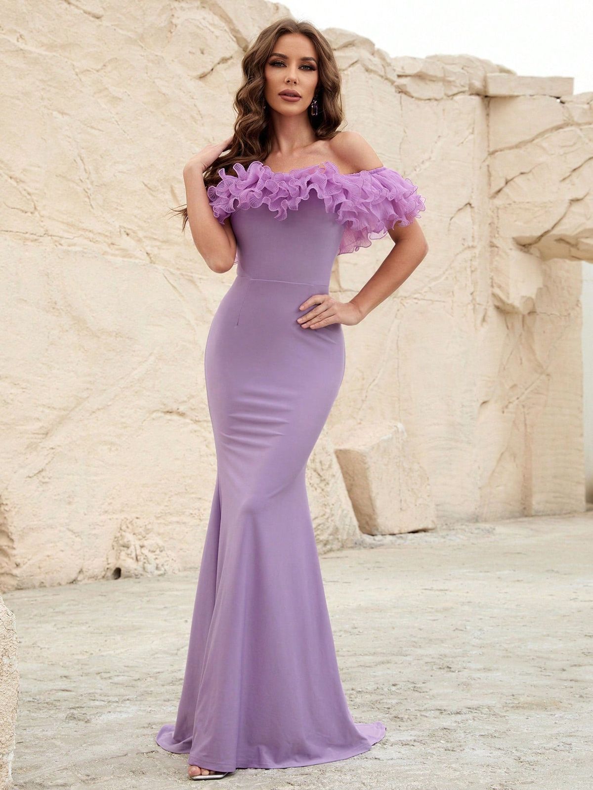 Style FSWD1146 Faeriesty Size XS Off The Shoulder Purple Mermaid Dress on Queenly