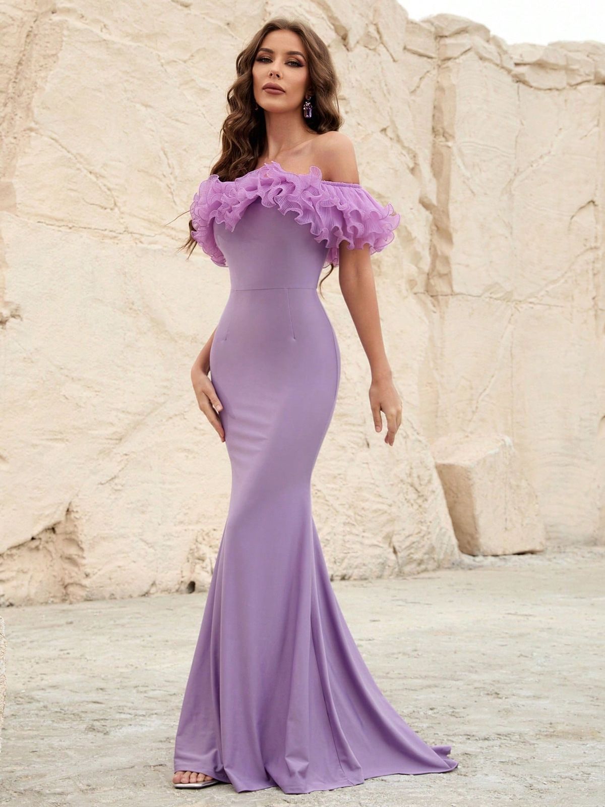 Style FSWD1146 Faeriesty Size S Off The Shoulder Purple Mermaid Dress on Queenly