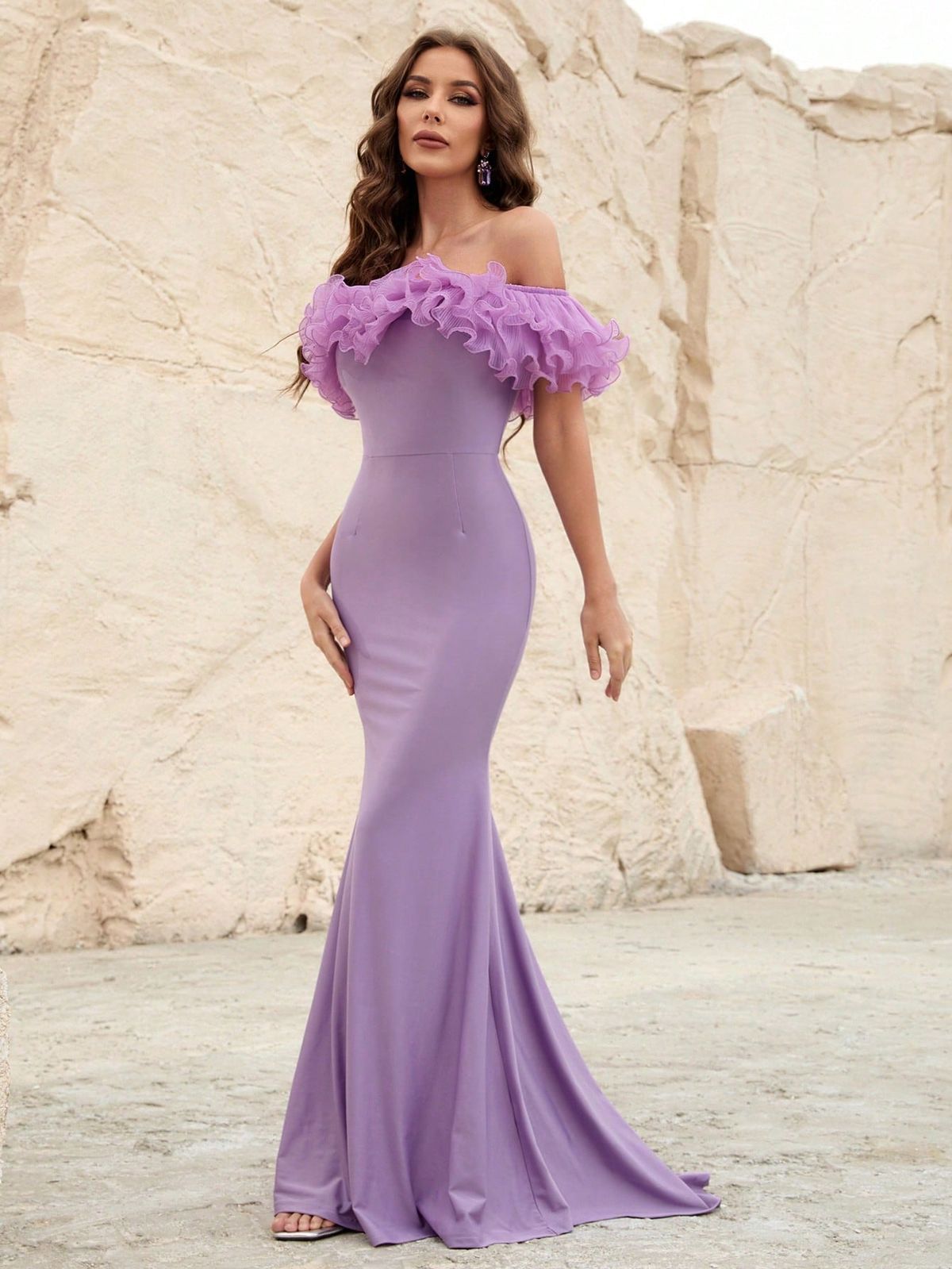 Style FSWD1146 Faeriesty Size L Off The Shoulder Purple Mermaid Dress on Queenly