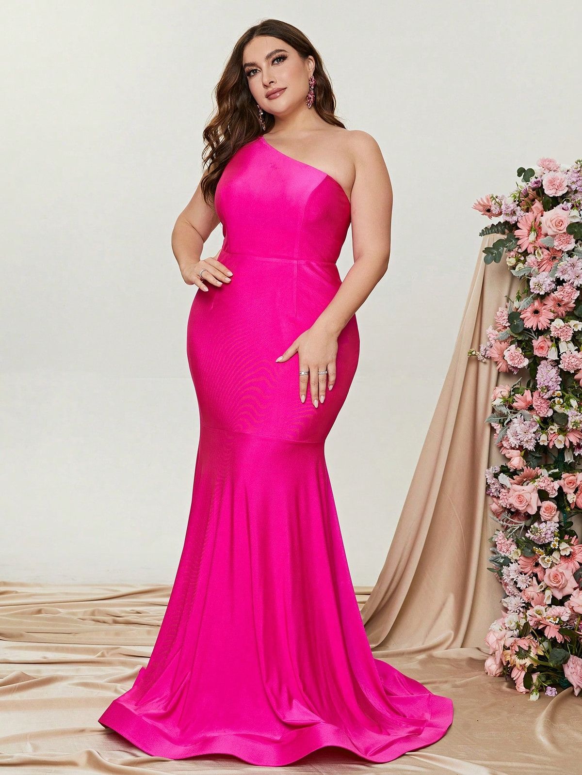 Style FSWD0773P Faeriesty Size 1X One Shoulder Hot Pink Mermaid Dress on Queenly