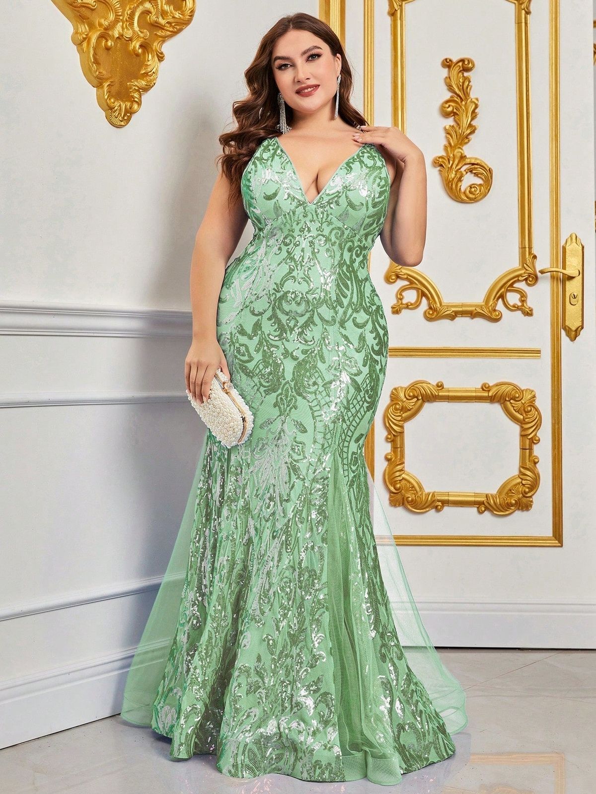Style FSWD0799P Faeriesty Size 1X Green Mermaid Dress on Queenly