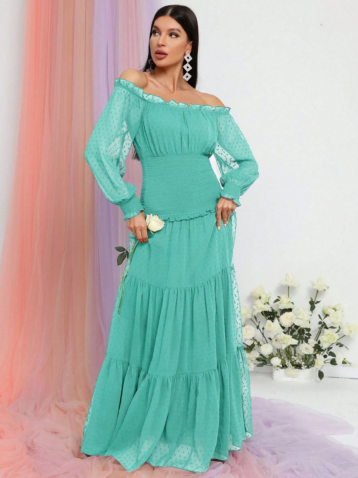Style FSWD0963 Faeriesty Size S Off The Shoulder Green A-line Dress on Queenly