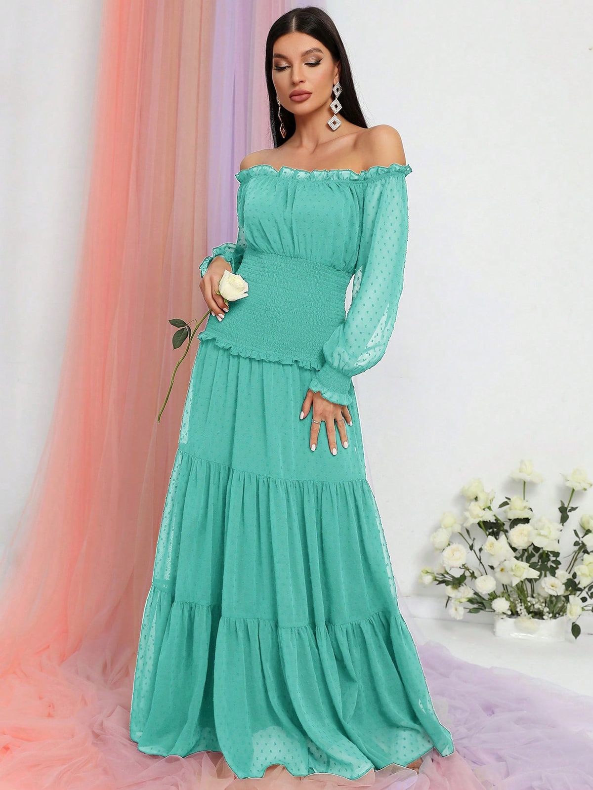 Style FSWD0963 Faeriesty Size M Off The Shoulder Green A-line Dress on Queenly