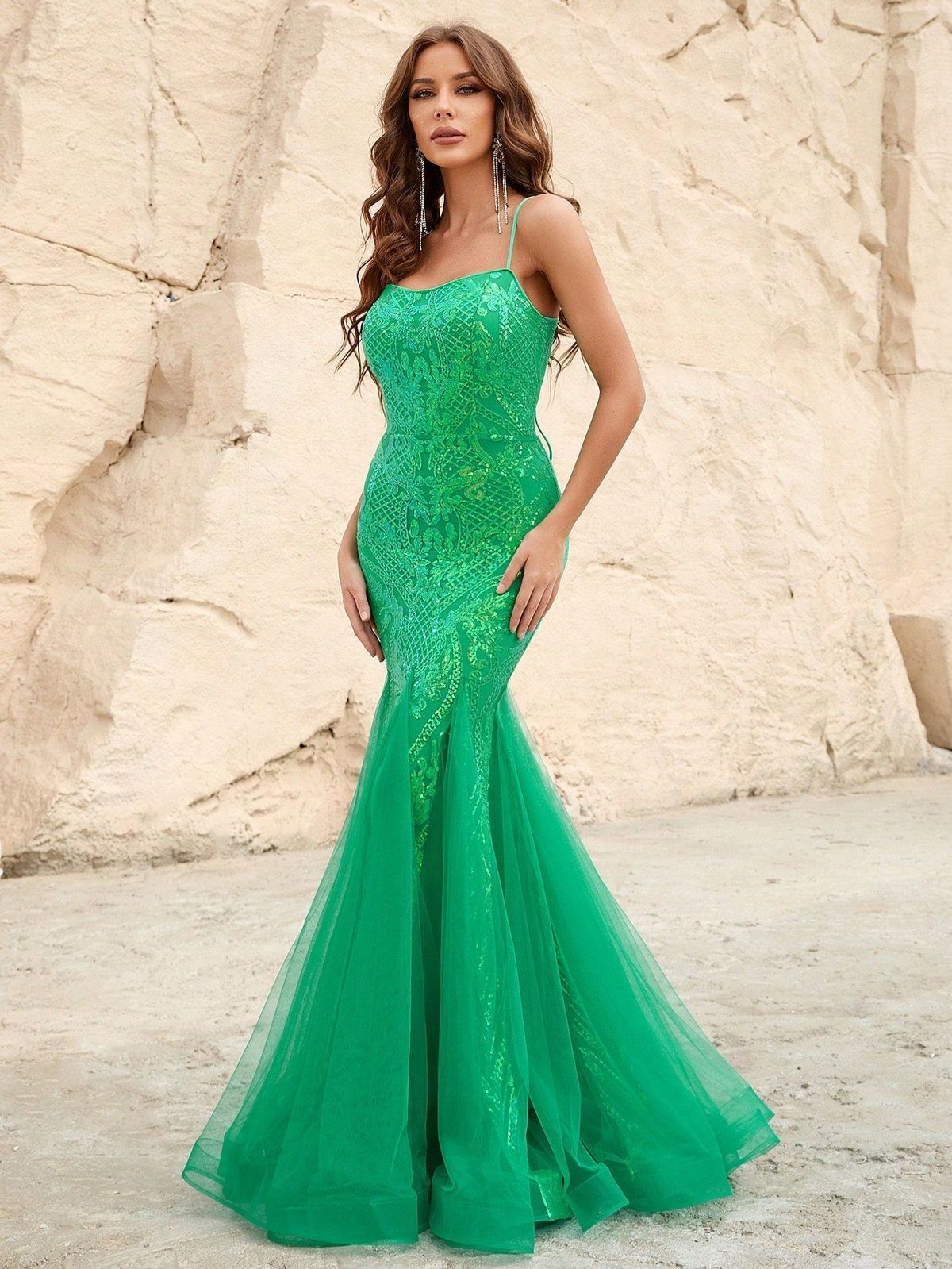 Style FSWD1203 Faeriesty Size XS Sheer Green Mermaid Dress on Queenly