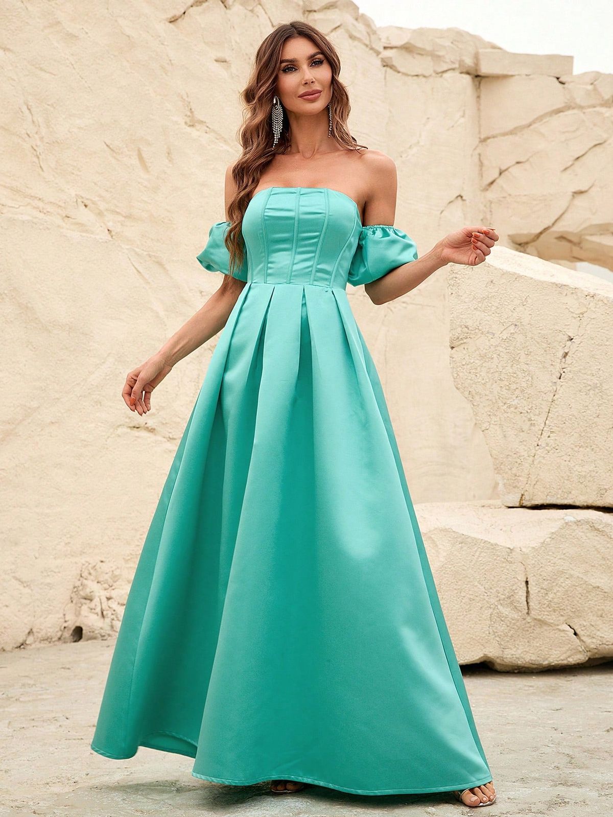 Style FSWD0793 Faeriesty Size L Off The Shoulder Green Floor Length Maxi on Queenly