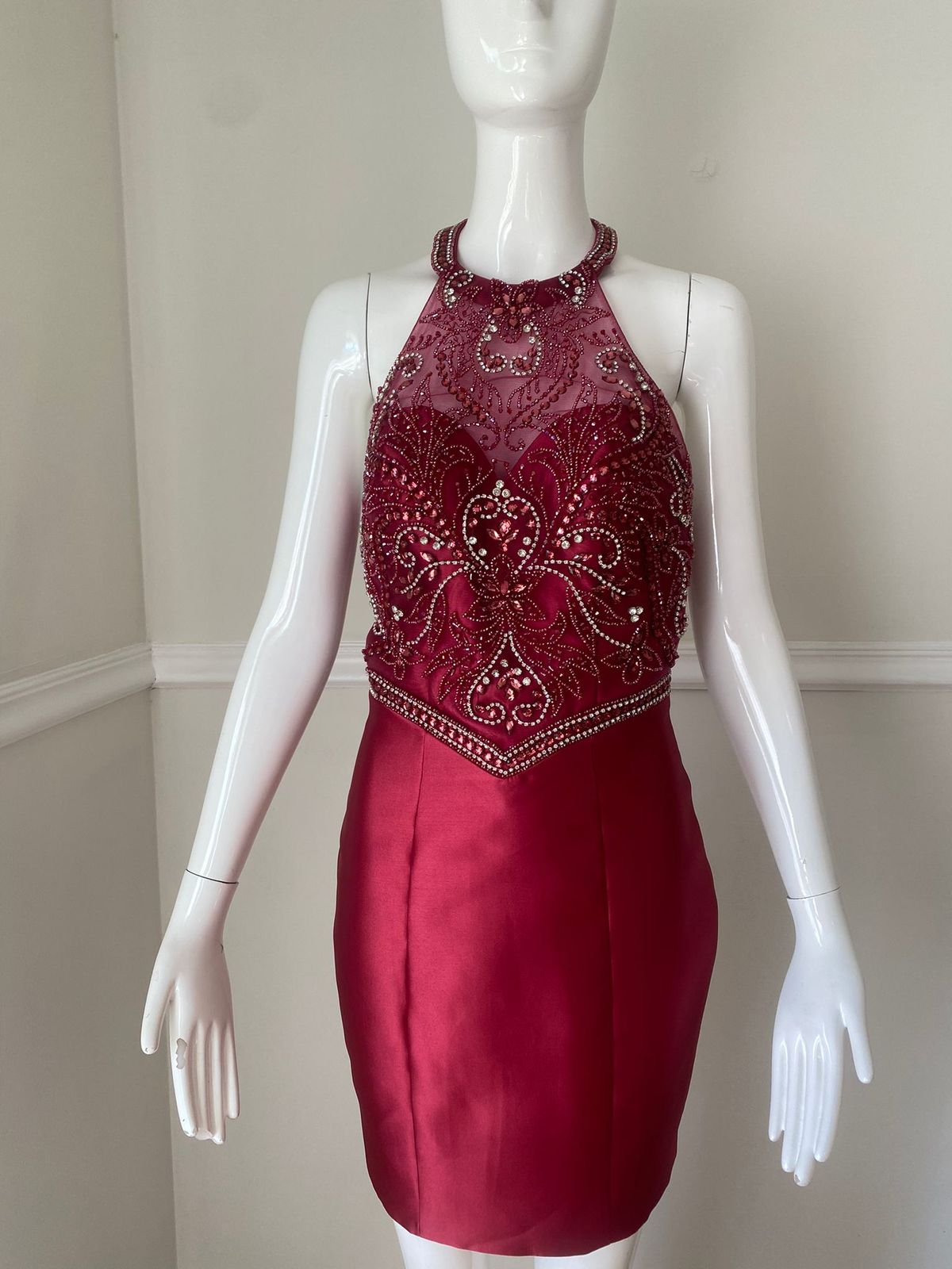 Style 6136 Vienna Size 2 Prom Halter Red Cocktail Dress on Queenly