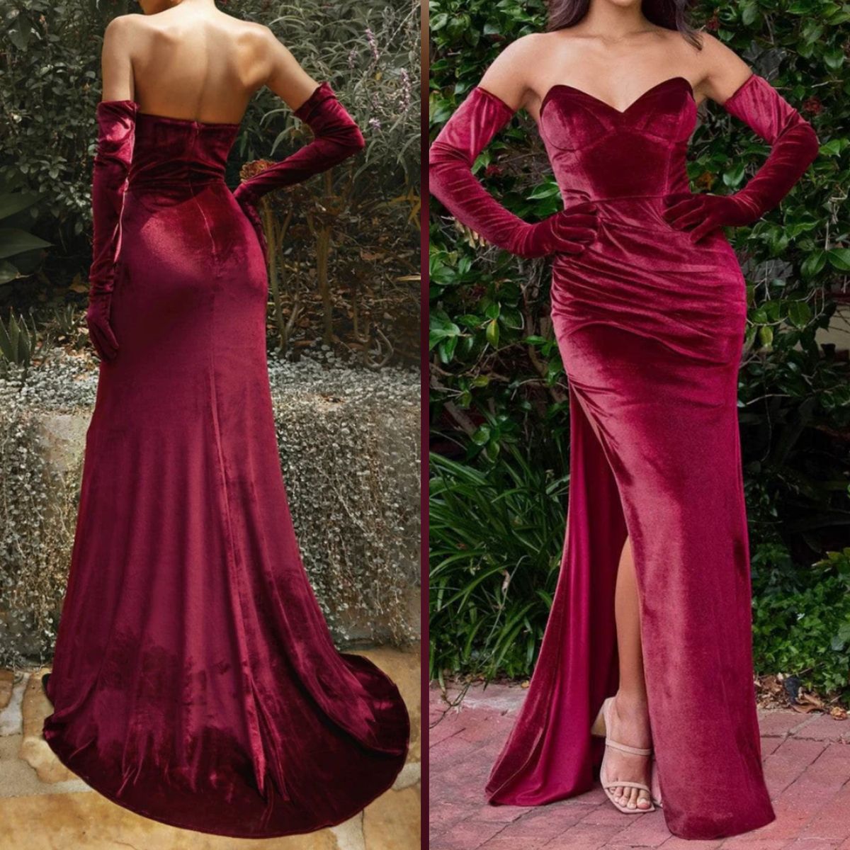 Size L Prom Strapless Velvet Burgundy Red Mermaid Dress on Queenly