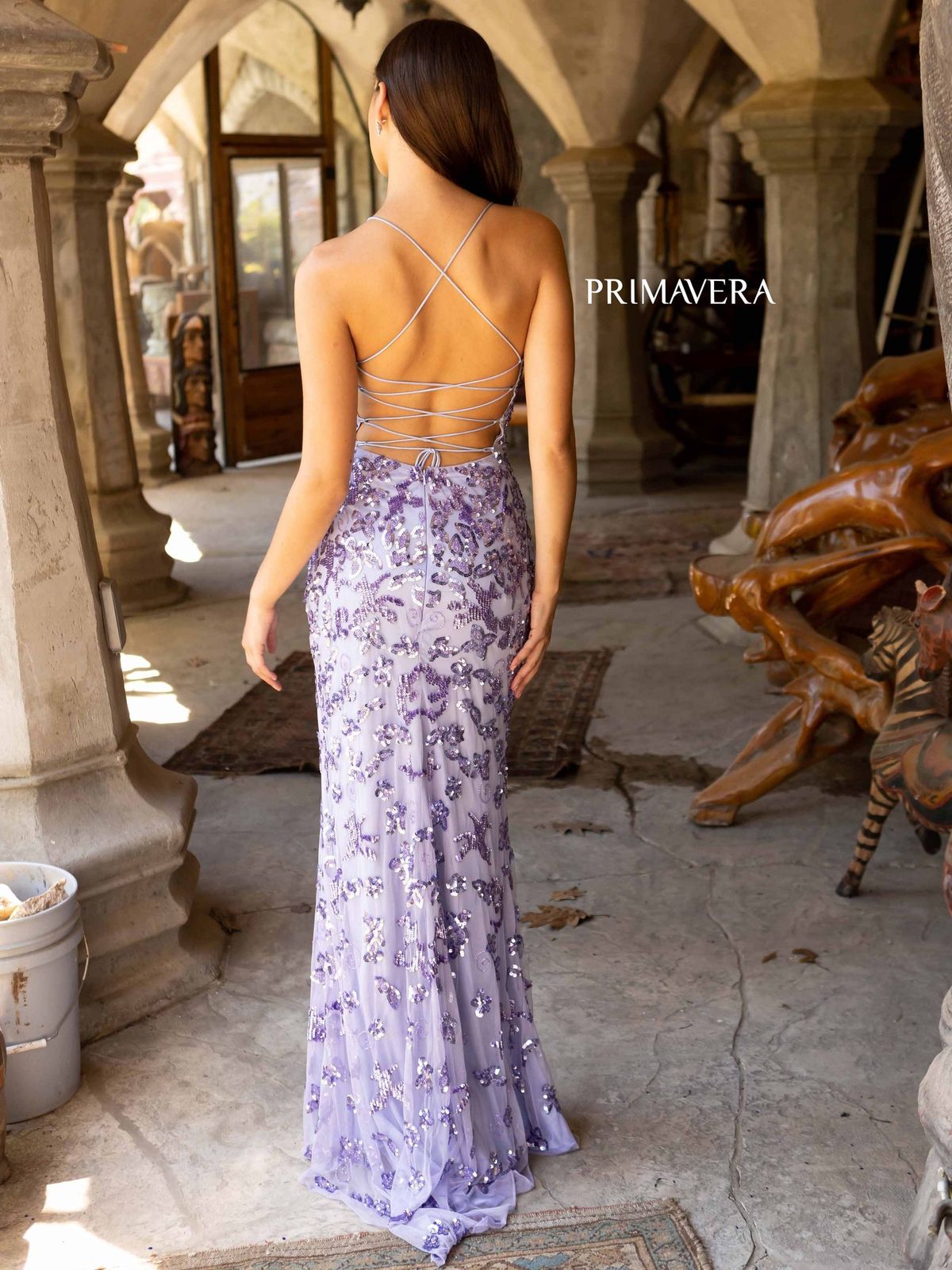 Style 3920 Primavera Size 6 Purple Side Slit Dress on Queenly