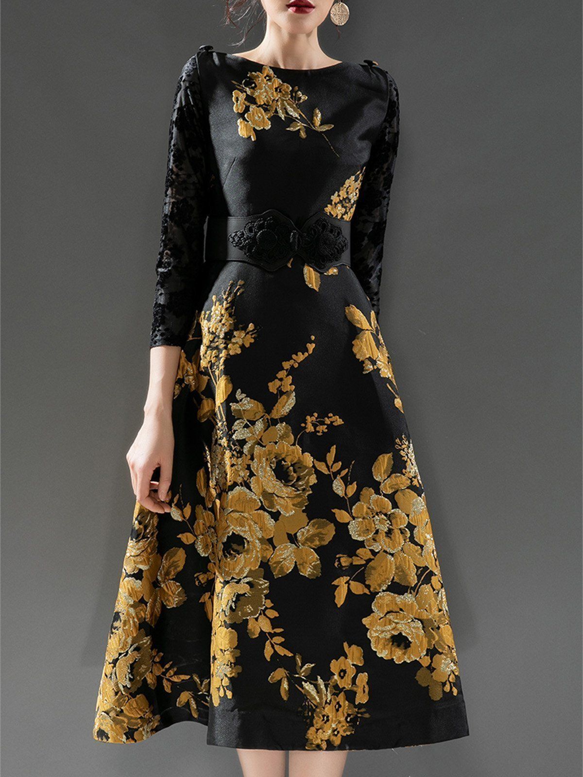 Style ASS0033 Faeriesty Size S Prom Long Sleeve Floral Black Cocktail Dress on Queenly