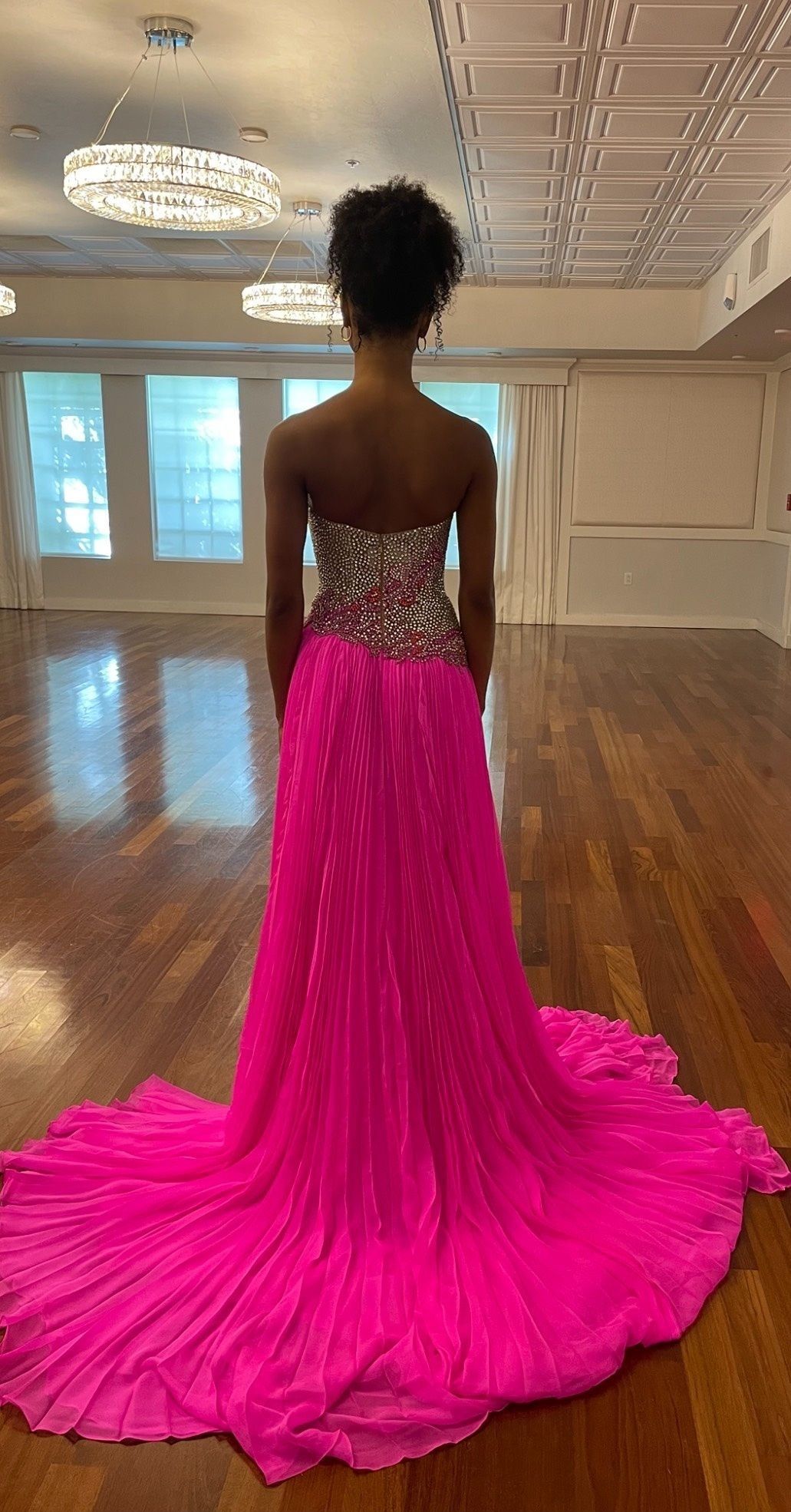 Sherri Hill Size 0 Prom Strapless Sequined Hot Pink Floor Length Maxi on Queenly