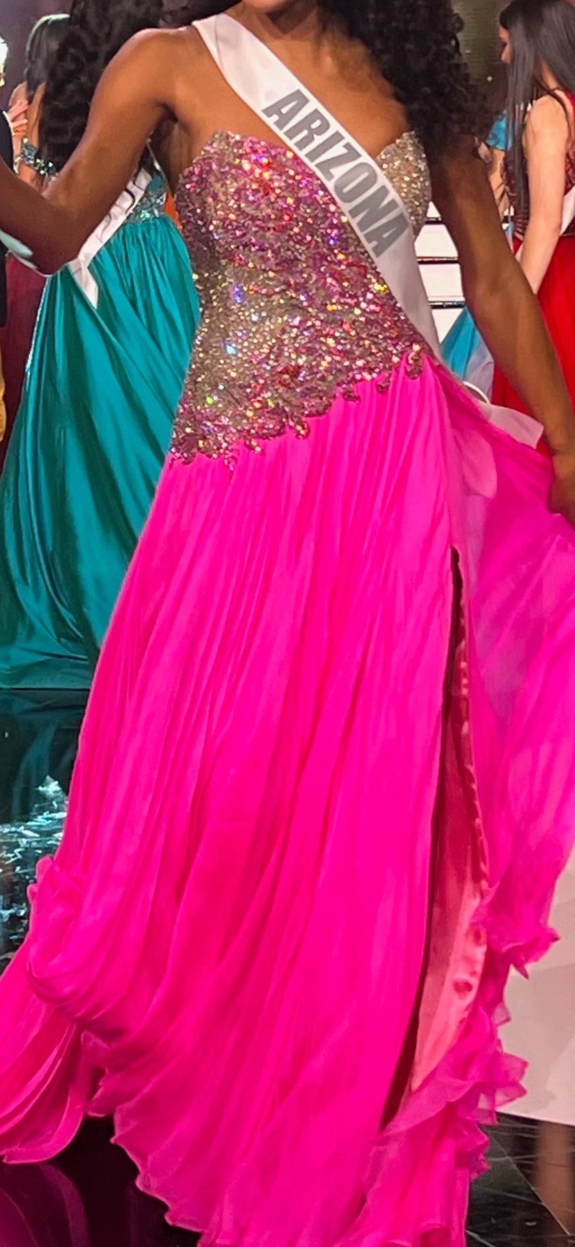 Sherri Hill Size 0 Prom Strapless Sequined Hot Pink Floor Length Maxi on Queenly