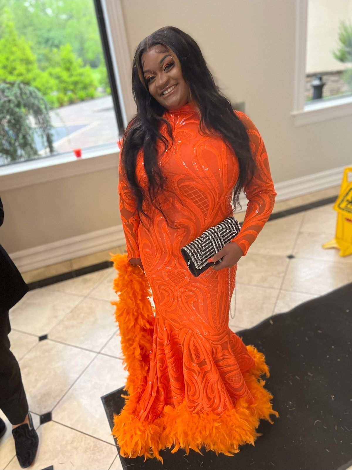 Size XL Prom Long Sleeve Orange Mermaid Dress on Queenly