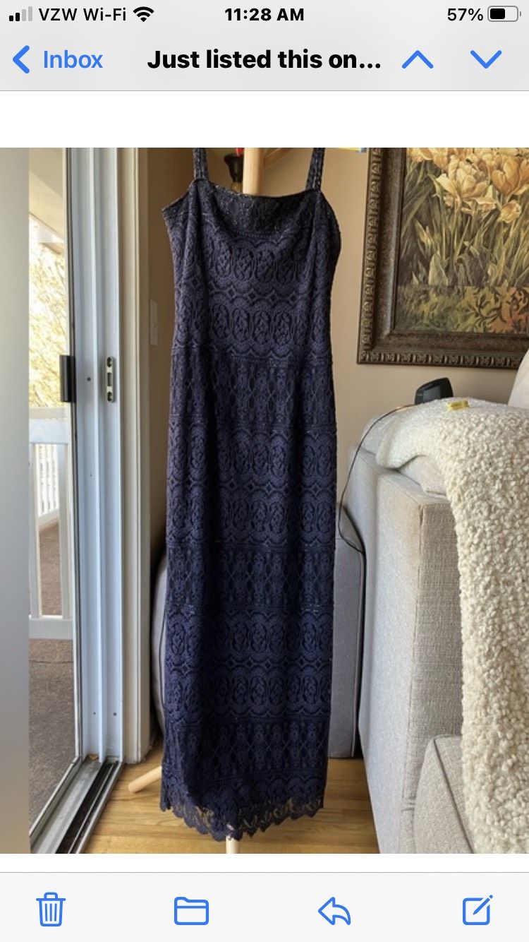 Rimini Size 8 Lace Navy Blue Floor Length Maxi on Queenly