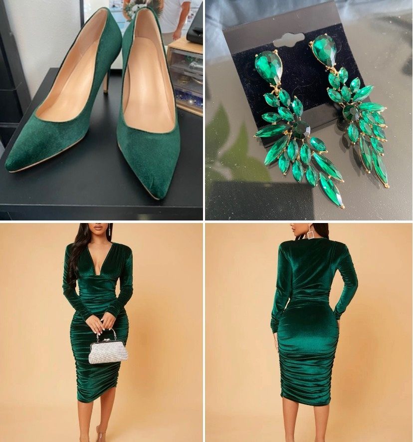 Size M Homecoming Plunge Velvet Emerald Green Cocktail Dress on Queenly