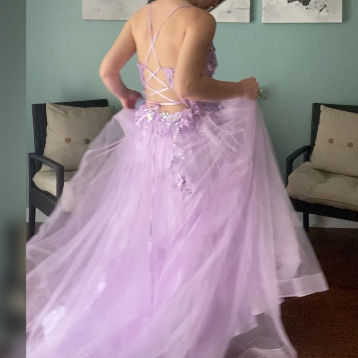Andrea & Leo Couture Size 12 Prom Floral Light Purple Ball Gown on Queenly