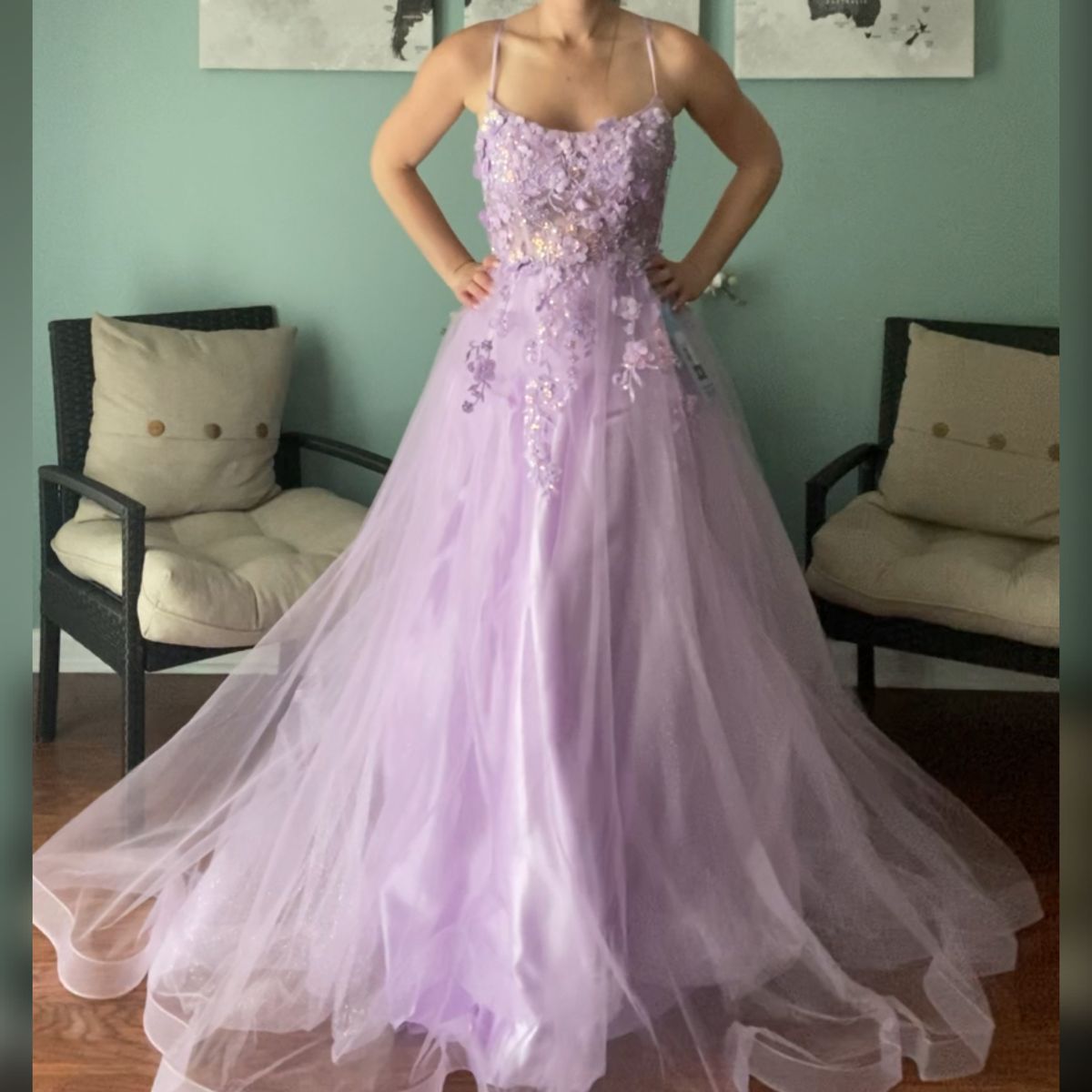 Andrea & Leo Couture Size 12 Prom Floral Light Purple Ball Gown on Queenly