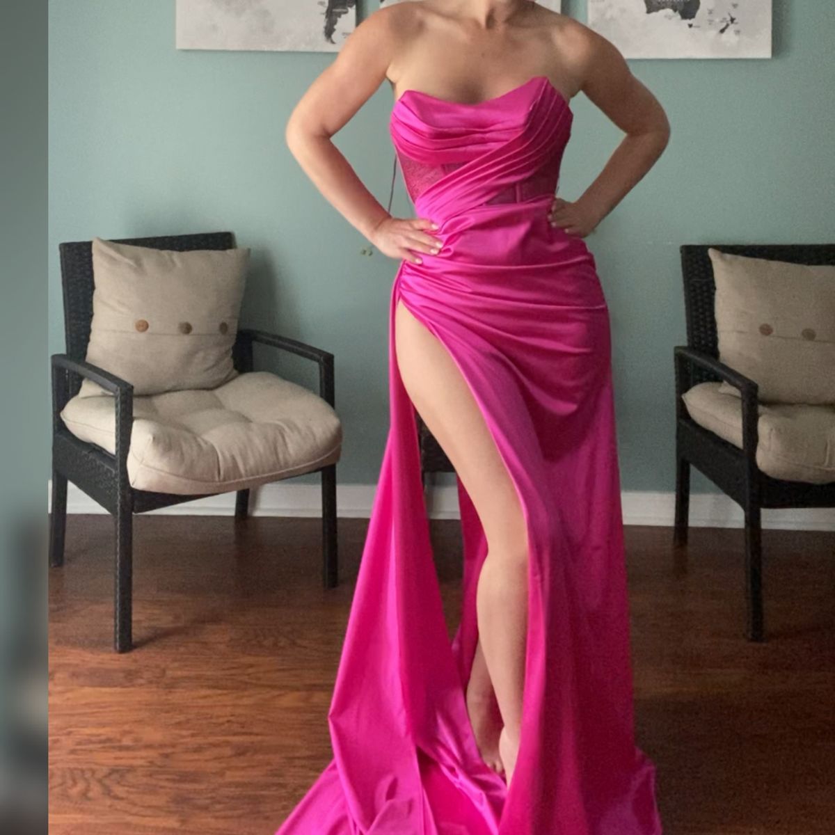 Size 2 Prom Strapless Sheer Hot Pink Mermaid Dress on Queenly