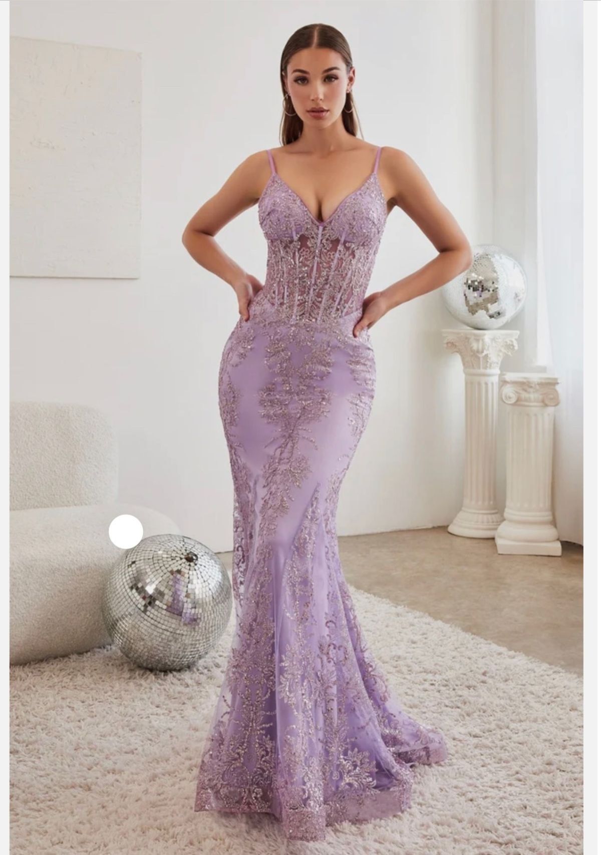 Cinderella Divine Size 8 Bridesmaid Plunge Sheer Light Purple Mermaid Dress on Queenly
