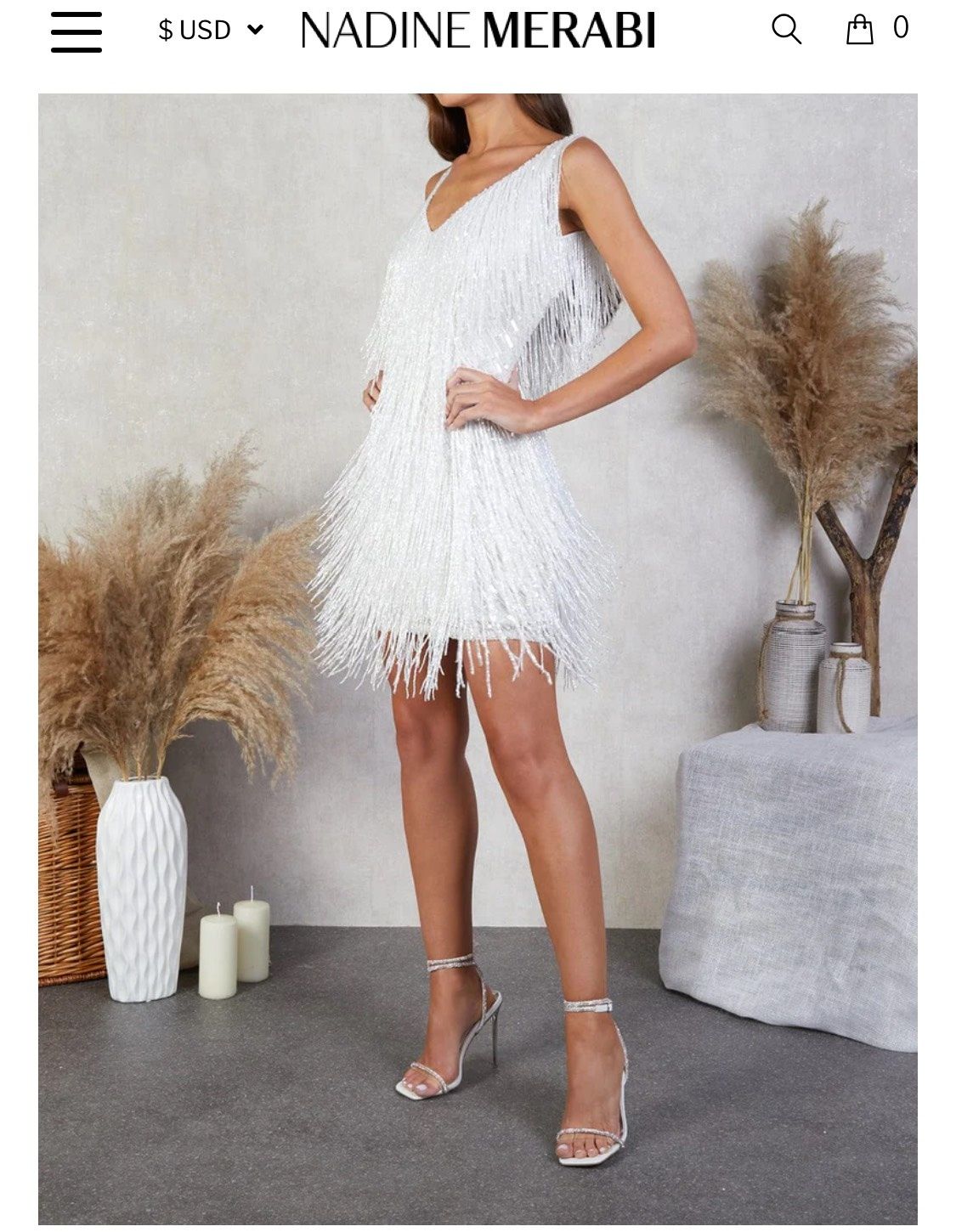 Nadine Merabi Size S Prom Sequined White Cocktail Dress on Queenly