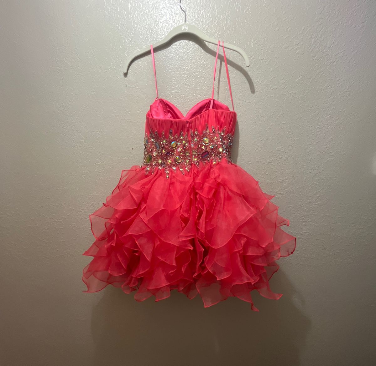 Size S Homecoming Strapless Sequined Hot Pink Cocktail Dress on Queenly