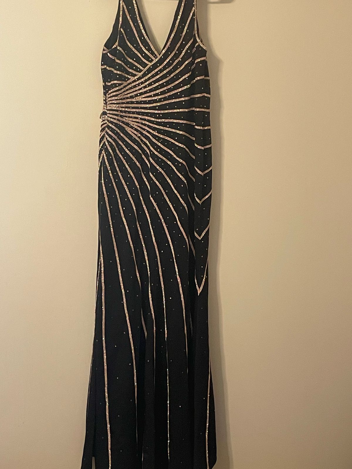 Ellie Wilde Size 14 Prom Plunge Sequined Black Side Slit Dress on Queenly