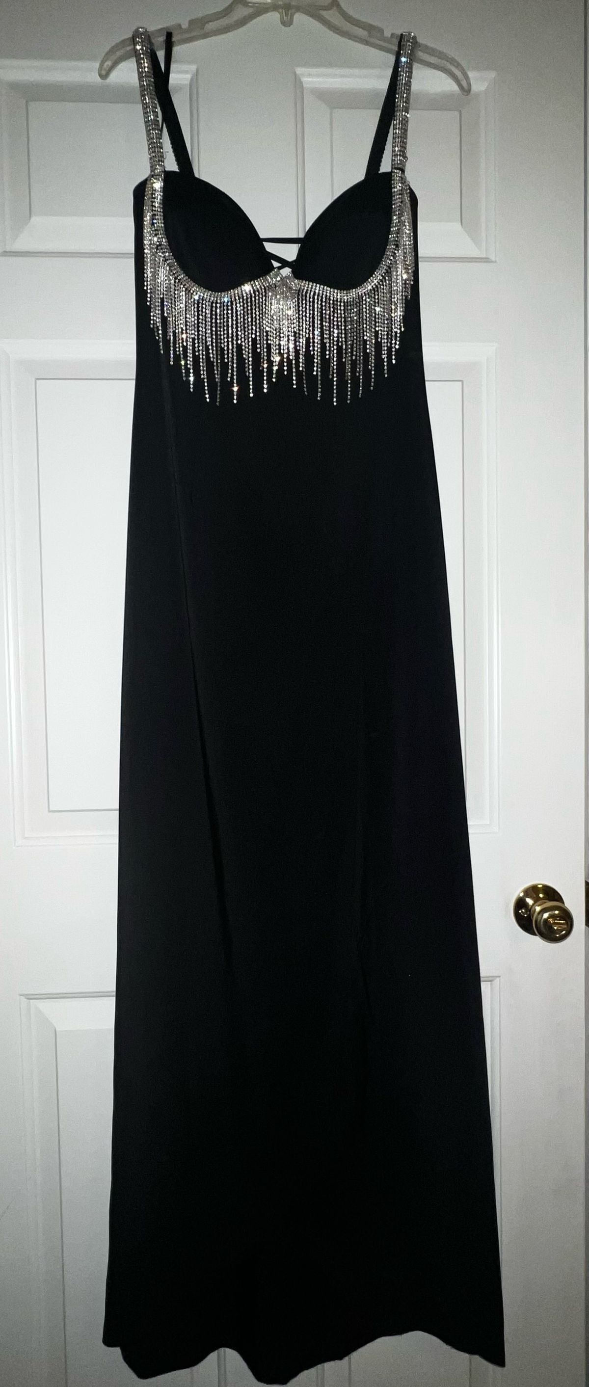 Size M Prom Sequined Black Side Slit Dress on Queenly