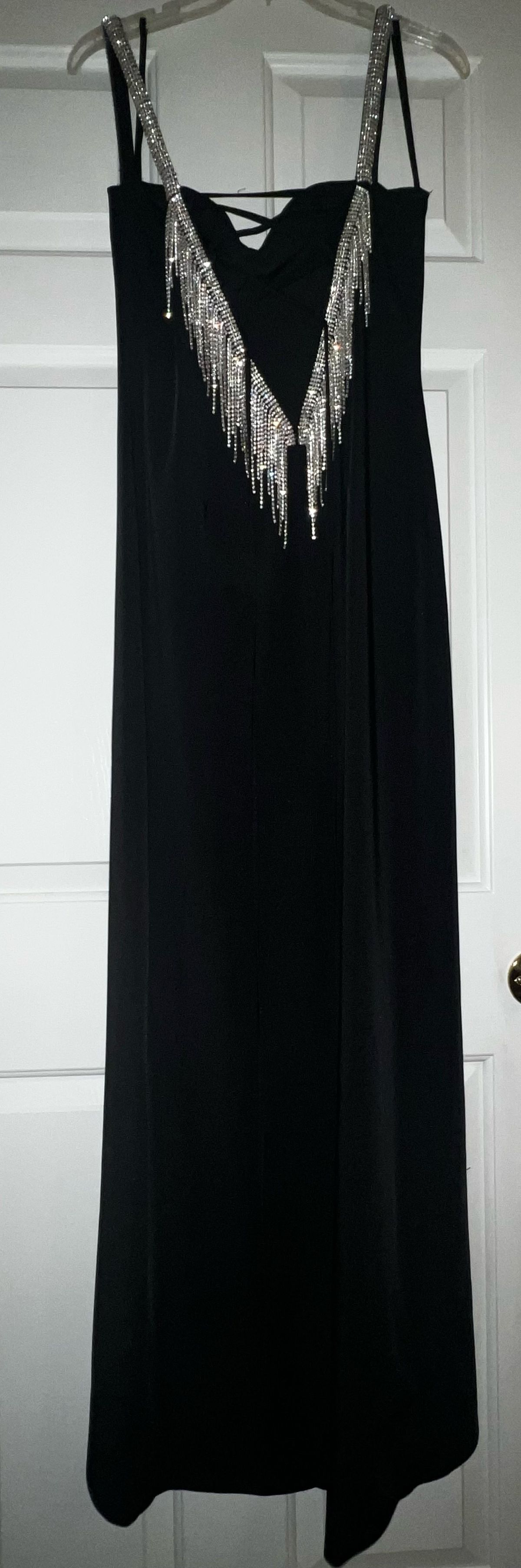 Size M Prom Sequined Black Side Slit Dress on Queenly