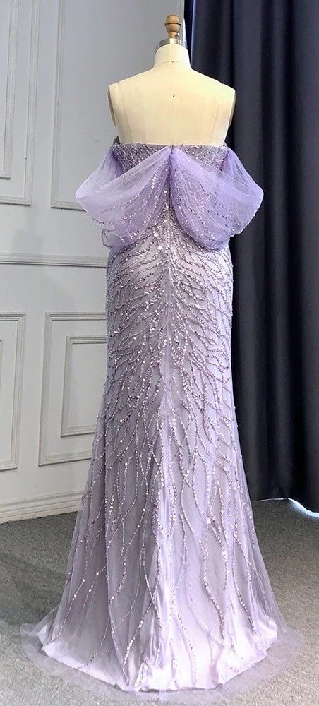 Size 8 Prom Strapless Sequined Light Purple Dress With Train on Queenly