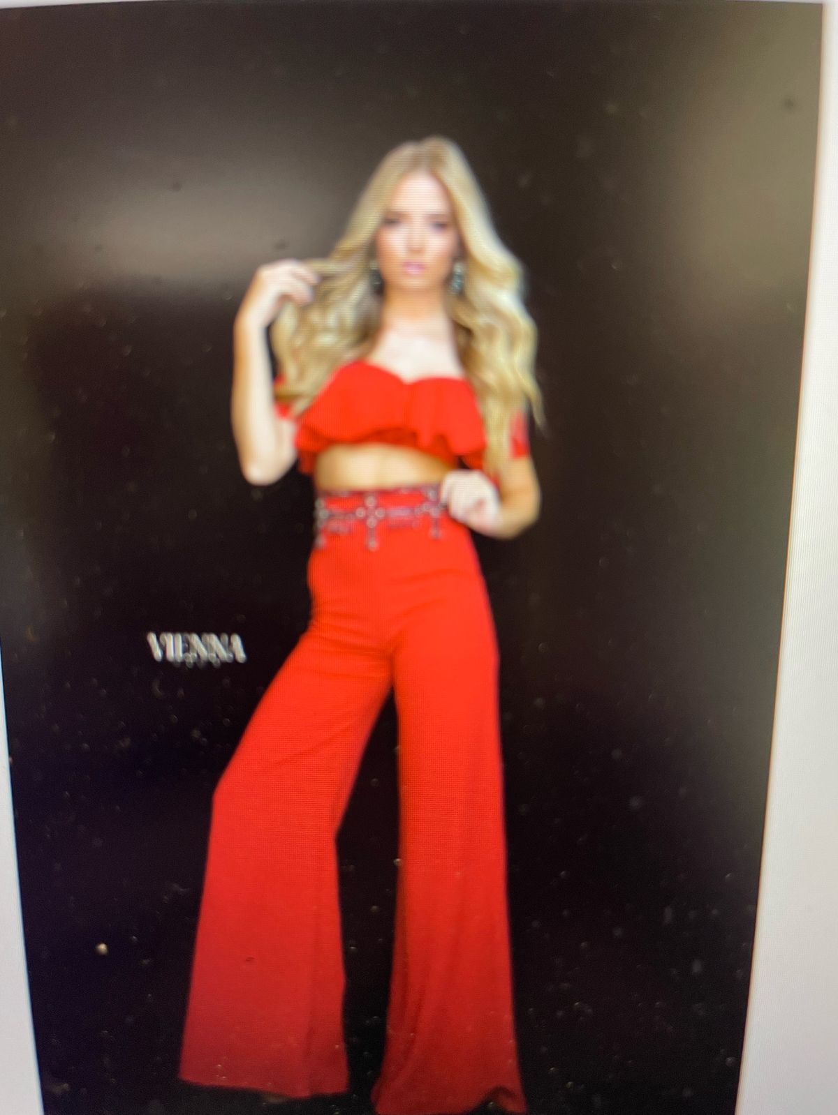 Vienna Size 8 Prom Off The Shoulder Red Formal Jumpsuit on Queenly