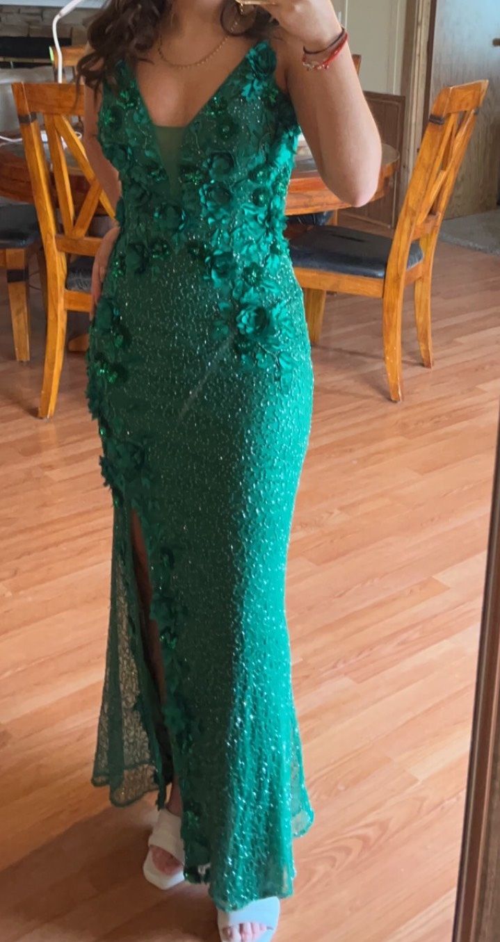 Primavera Size 00 Prom Plunge Green Side Slit Dress on Queenly