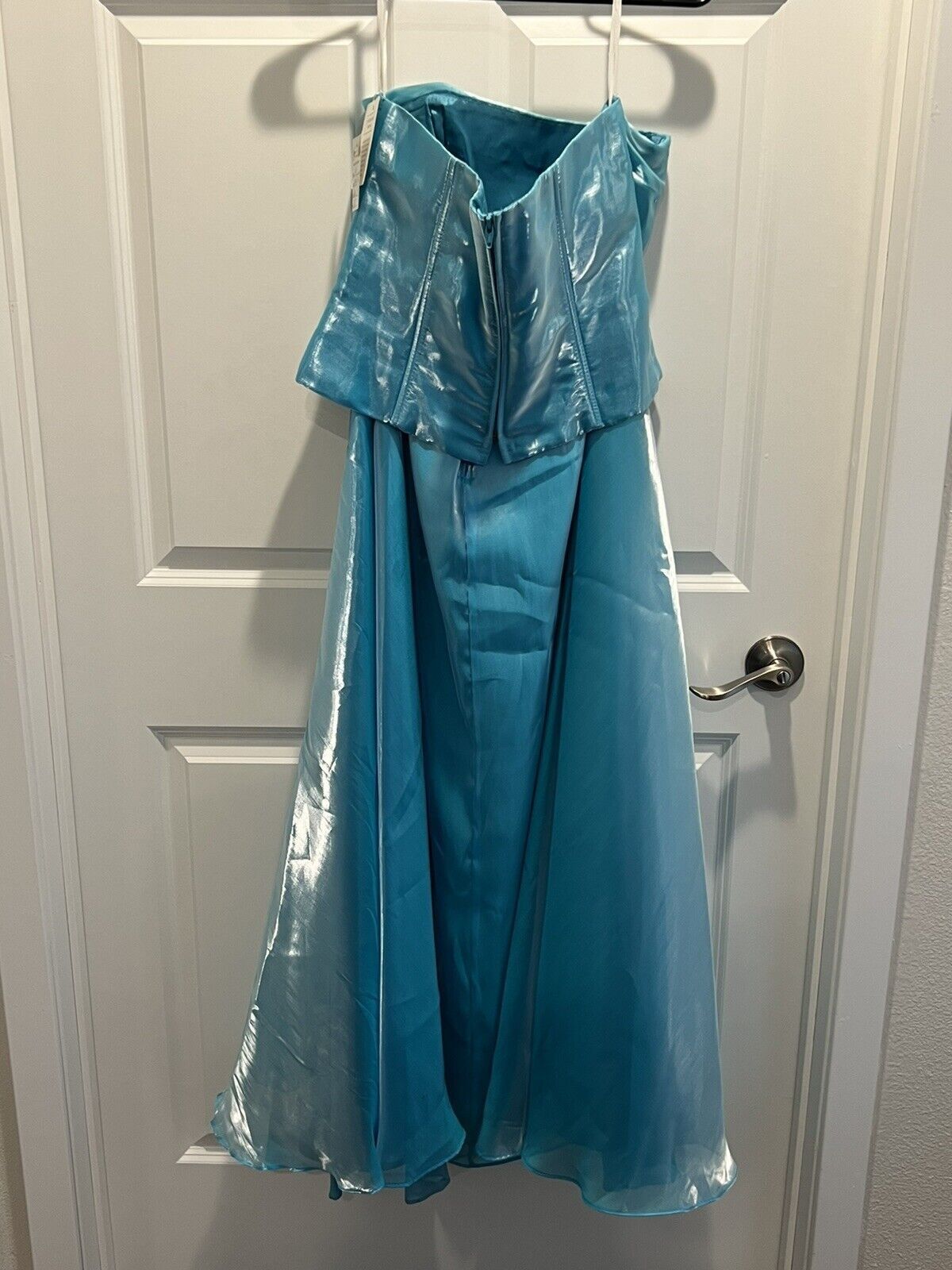 Size 14 Prom Light Blue Floor Length Maxi on Queenly