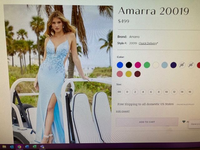 Style 20019 Amarra Size 4 Sheer Blue Side Slit Dress on Queenly