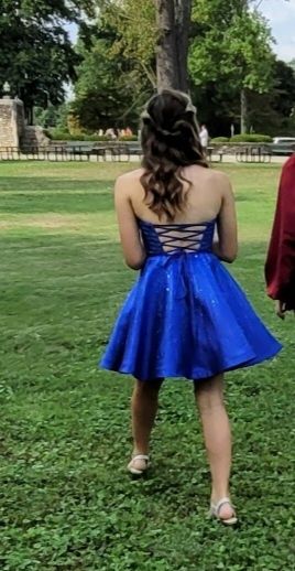 Sherri Hill Size 0 Prom Strapless Blue A-line Dress on Queenly