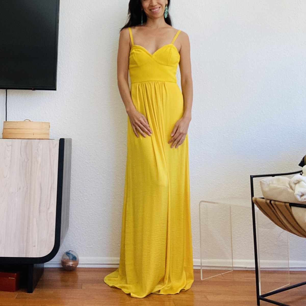 BCBG Size 0 Prom Plunge Yellow Floor Length Maxi on Queenly