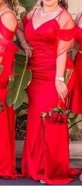 Size 14 Prom Off The Shoulder Red Dress With Train on Queenly