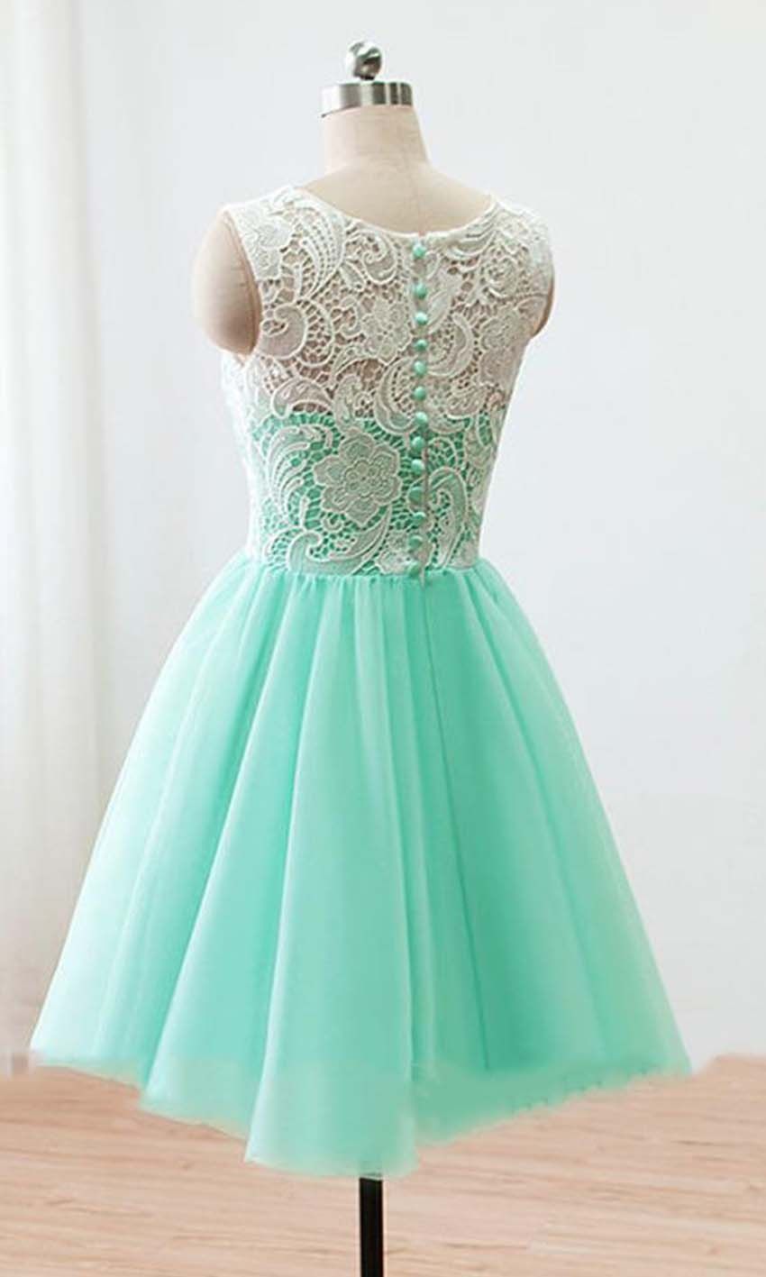 Size 6 Homecoming High Neck Lace Light Green Cocktail Dress on Queenly